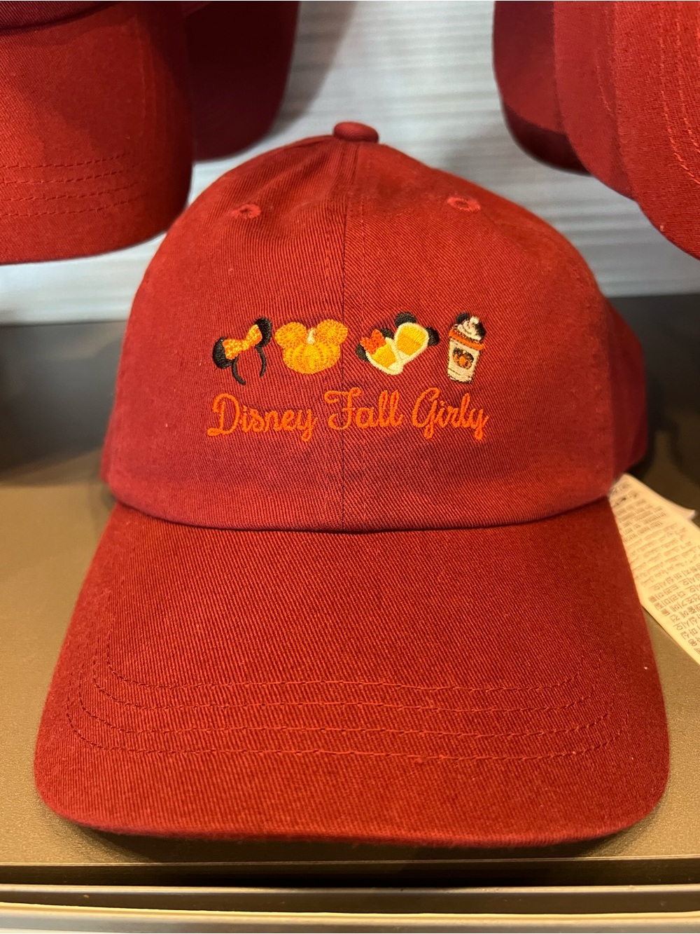 Disney Parks Fall Girly Hat Burgundy Mickey Pumpkin Spice Baseball Cap NWT 2026